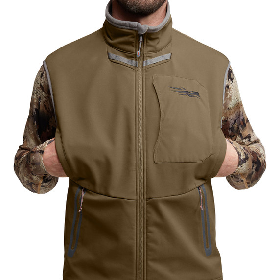 Sitka Dakota Vest Front Pocket Image in Coyote