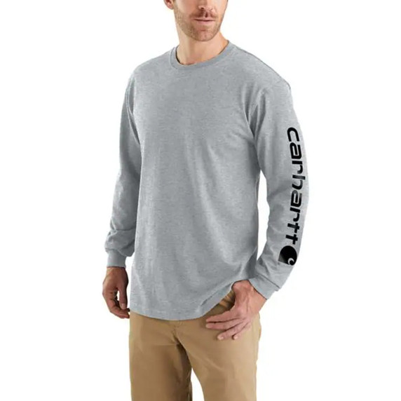 Carhartt Dearborn Loose Fit Heavyweight Long-Sleeve Logo T-Shirt Image in Heather Gray