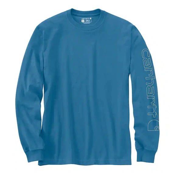 Carhartt Dearborn Loose Fit Heavyweight Long-Sleeve Logo T-Shirt Image in Horizon Blue Heather