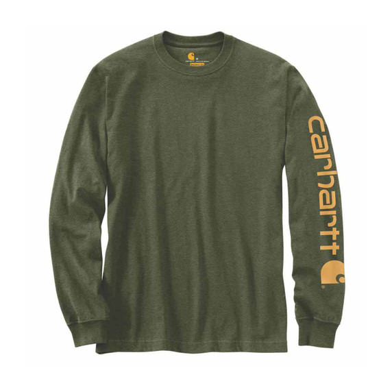 Carhartt Loose Fit Heavyweight Long Sleeve Graphic T-Shirt Image in Winter Moss Heather
