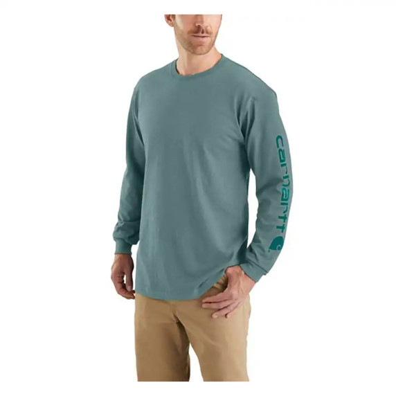 Carhartt Loose Fit Heavyweight Long Sleeve Graphic T-Shirt Image in Sea Pine Heather