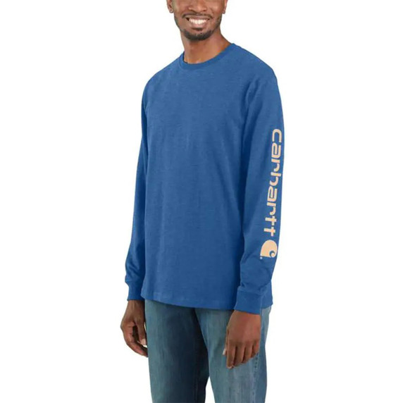 Carhartt Loose Fit Heavyweight Long Sleeve Graphic T-Shirt Image in Light Cobalt Heather