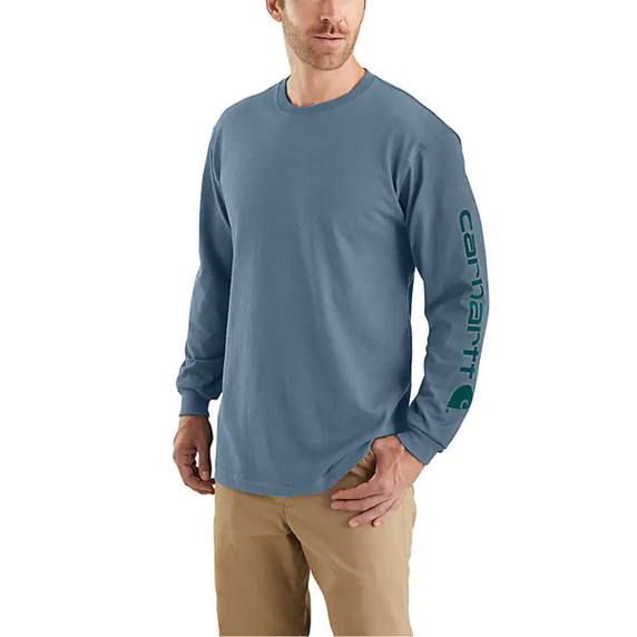 Carhartt Dearborn Loose Fit Heavyweight Long-Sleeve Logo T-Shirt Image in Thundercloud Heather
