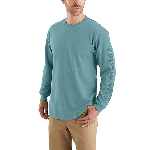 Carhartt Dearborn Loose Fit Heavyweight Long-Sleeve Logo T-Shirt Image in Summer Blue Heather