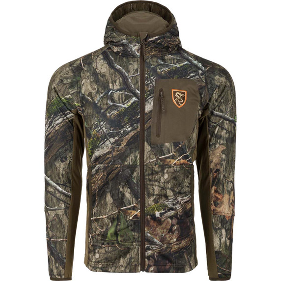 Drake Waterfowl Pursuit Full Zip Hoodie with Agion Active XL Image in Mossy Oak DNA