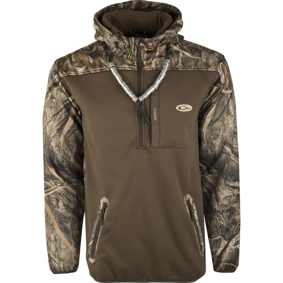 Drake Waterfowl MST Endurance Soft Shell Hoodie Image in Mossy Oak Habitat