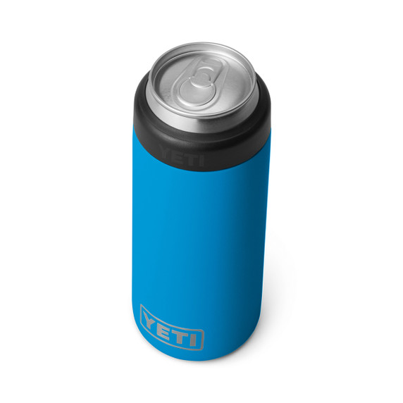 Yeti Rambler 12 oz. Colster Slim Can Cooler Top Image in Big Wave Blue