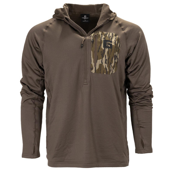 Rogers Elite Heavy Grid Hoodie Image in Brown with OG bottomland Pocket