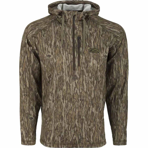 Drake Waterfowl MST Breathelite 1/4-Zip Camo Hoodie Image in Mossy Oak Bottomland