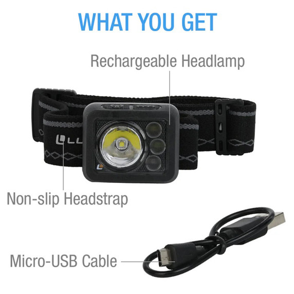LuxPro Waterproof Multi-Color Ultralight LED Rechargeable Headlamp What You Get Image
