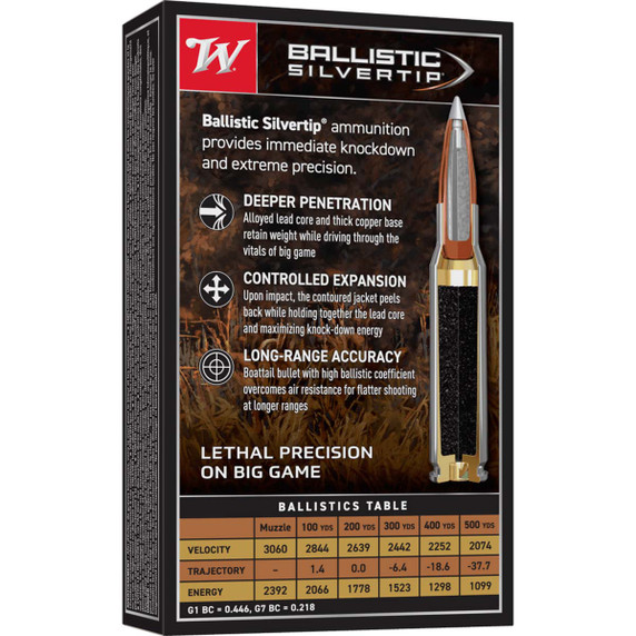 Rear box image of Winchester 25-06 Remington 115 Grain Power Point Rifle Ammunition.