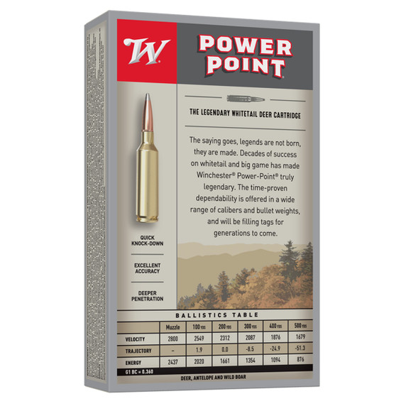 Rear box image of Winchester 7mm-08 Rem 140 Grain Power-Point Rifle Ammunition,