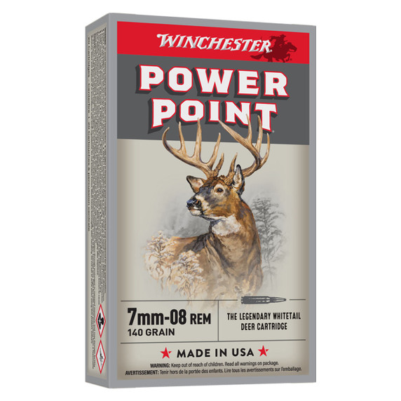 Front box image of Winchester 7mm-08 Rem 140 Grain Power-Point Rifle Ammunition,