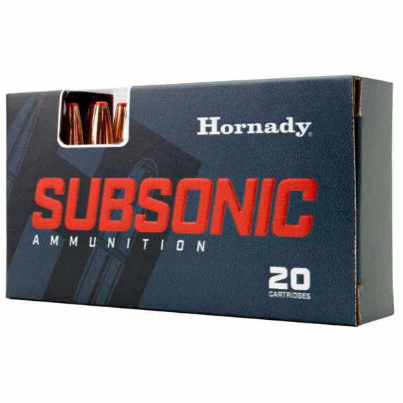 Image of the Hornady 450 Bushmaster 395 Grain Sub-X Subsonic Rifle Ammunition box.