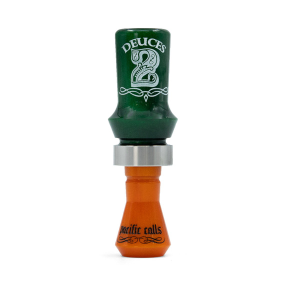 Pacific Calls Dueces Double Reed Duck Call image in Green-Orange Pearl