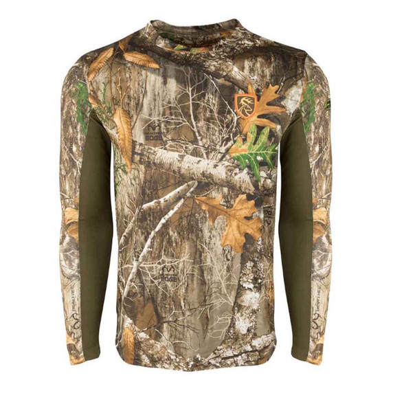 Drake Waterfowl Performance Long Sleeve Crew with Agion XL Image in Realtree Edge