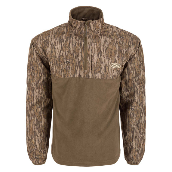 Drake Waterfowl MST 1/4 Zip Refuge Eqwader Jacket Front Image in Mossy Oak Bottomland