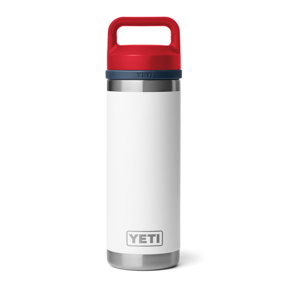 Yeti Rambler 18 oz. Water Bottle with Chug Cap Image in White/Navy/Red
