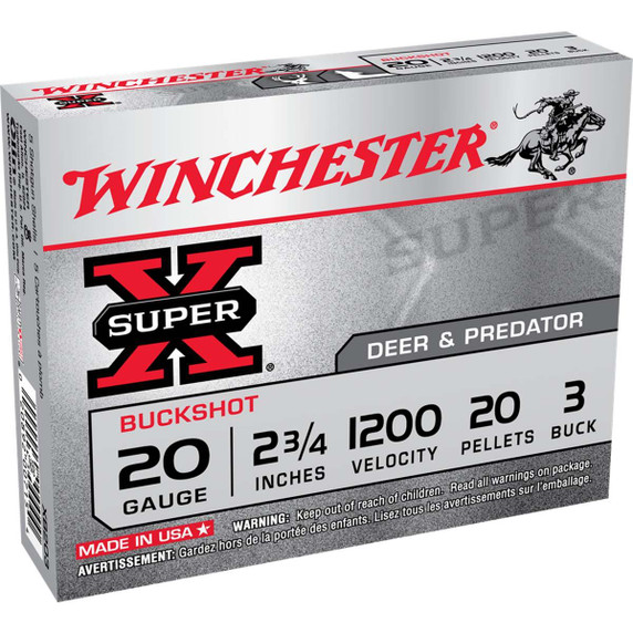 20 Gauge 2 3/4" 1200FPS Super X Deer & Predator Buckshot, Box of 5