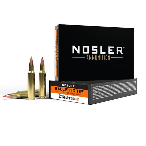 22 Nosler 55 Grain Ballistic Tip Varmint Rifle Ammunition, Box of 20