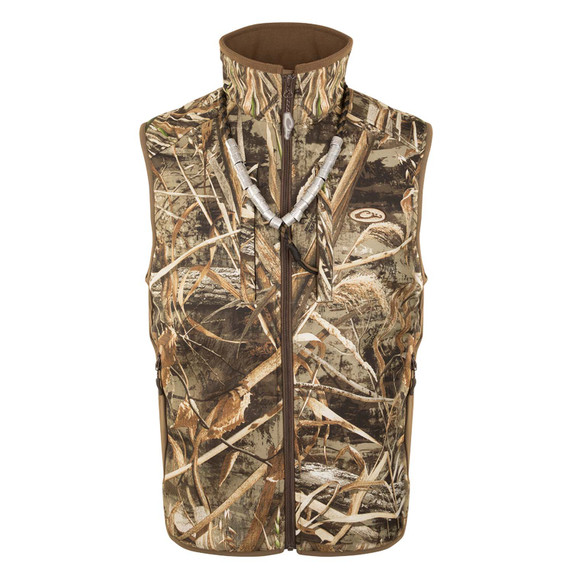 Drake Waterfowl Camo Windproof Tech Vest Image in Realtree Max 5.