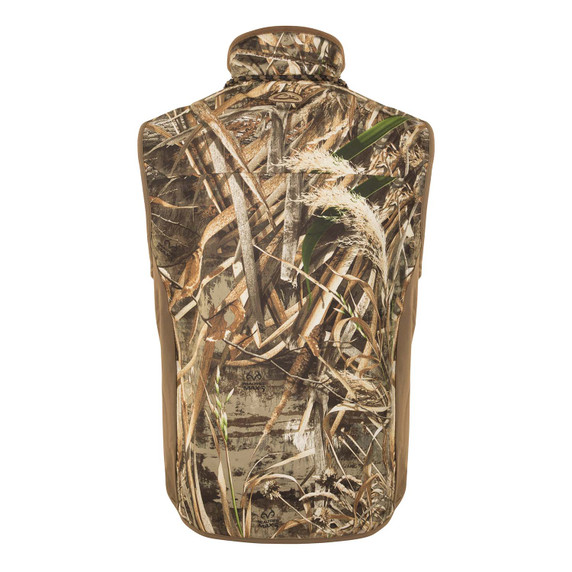 Drake Waterfowl Camo Windproof Tech Vest Back Image in Realtree Max 5.