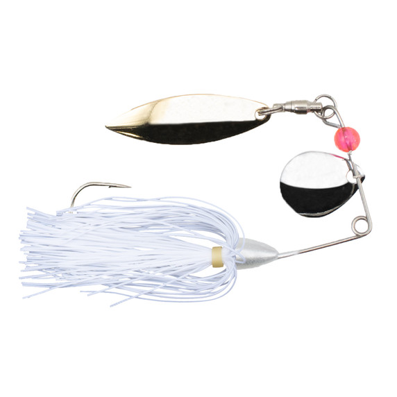 Mini GO-2 Gold & Silver Blades Spinnerbait Image in White