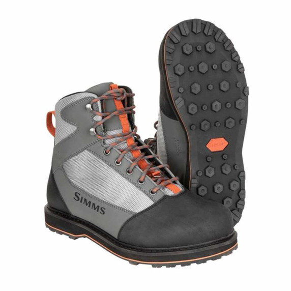 Simms Tributary Wading Boot with Rubber Soles Front and Sole Image