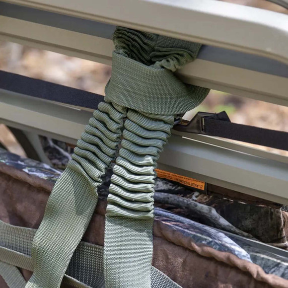 In-Use Image of the Summit Stands Shoulder and Tether Straps.