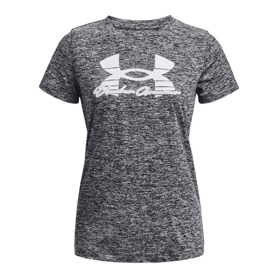 Under Armour Women's Tech Twist Script T-Shirt - Black Medium Heather-White
