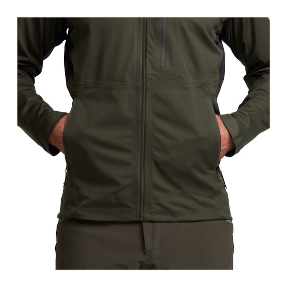 Sitka Mountain Evo Jacket Front Hand Pockets Image in Deep Lichen