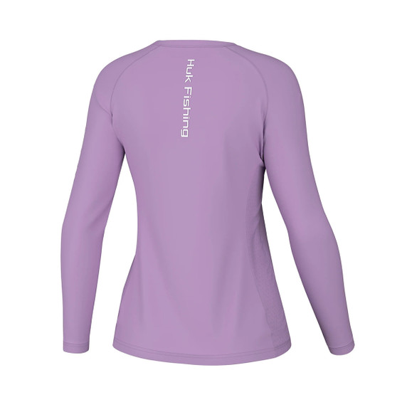 Huk Women's Pursuit Performance Long Sleeve Shirt Back Image in Sheer Lilac