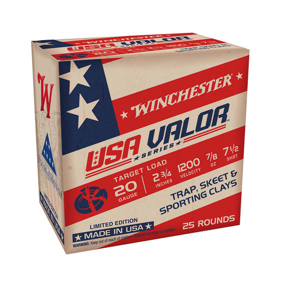 Winchester 20 Gauge 2 3/4" 7/8oz 1200 FPS USA Valor Target Loads Product Box Image