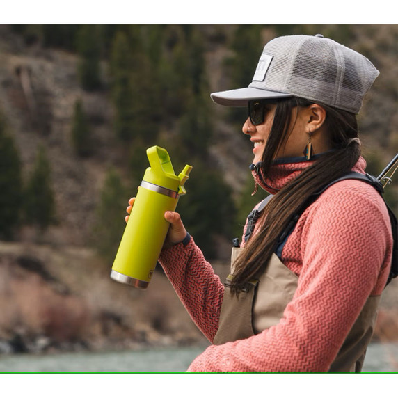 Rambler 18 oz. Water Bottle with Color-Matched Straw Cap Lifestyle in Chartreuse