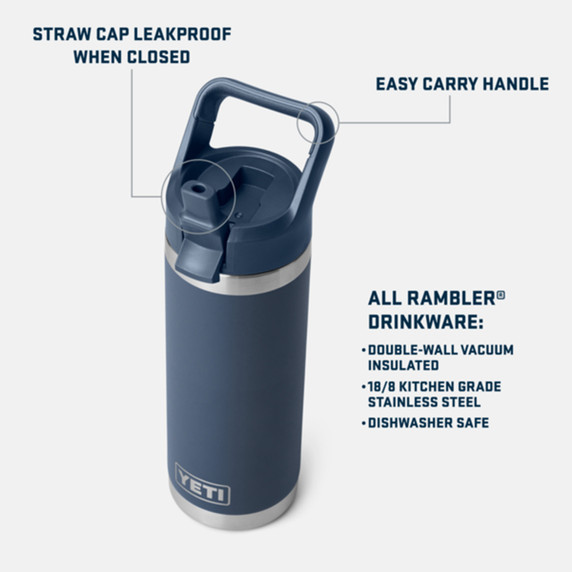 Rambler 18 oz. Water Bottle with Color-Matched Straw Cap Features Image.