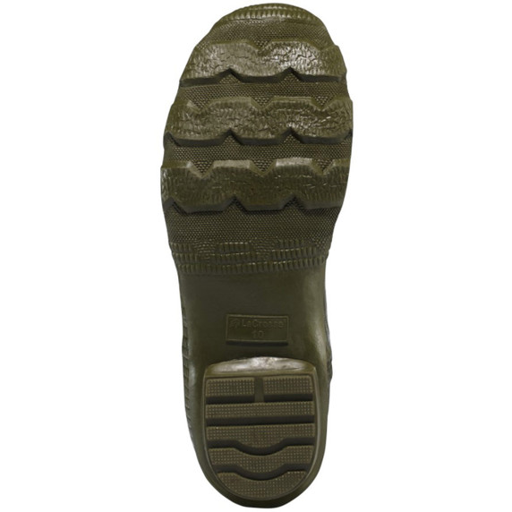 Underneath image of LaCrosse Burly Classic 18" OD Green Pull On Boot.