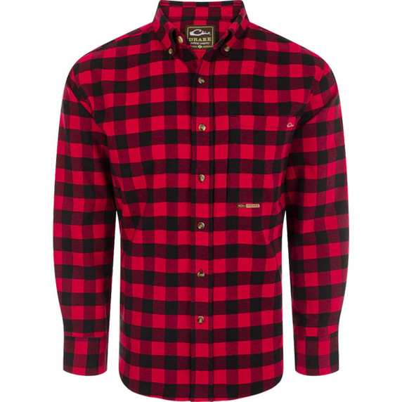 Drake Waterfowl Autumn Brushed Twill Buffalo Plaid Long Sleeve, Chilli Pepper Red Variation