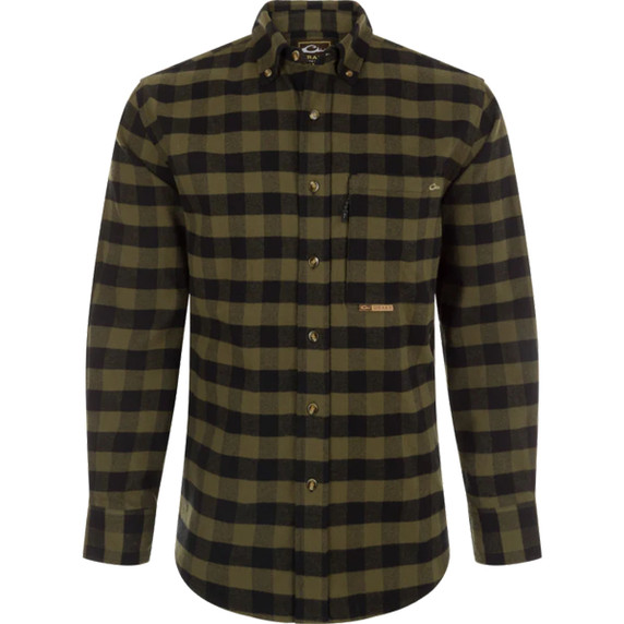 Drake Waterfowl Autumn Brushed Twill Buffalo Plaid Long Sleeve, Kalamata Olive