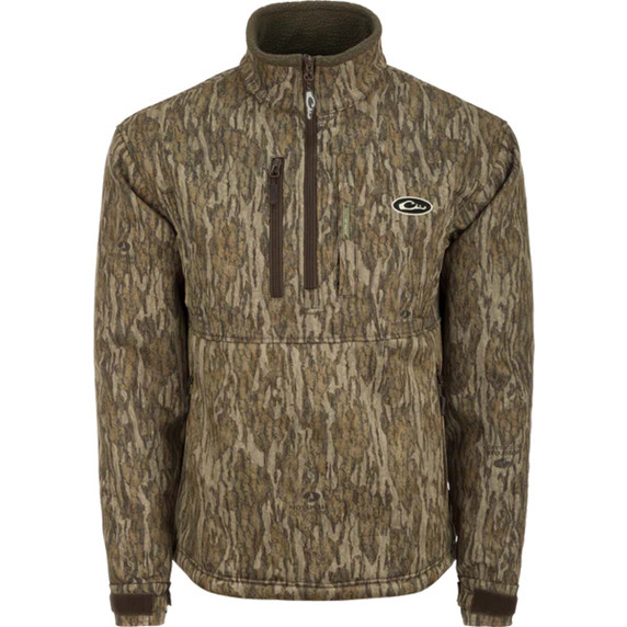 Drake MST 1/4 Zip Hole Shot Hooded Windproof Eqwader Image - Mossy Oak Bottomland