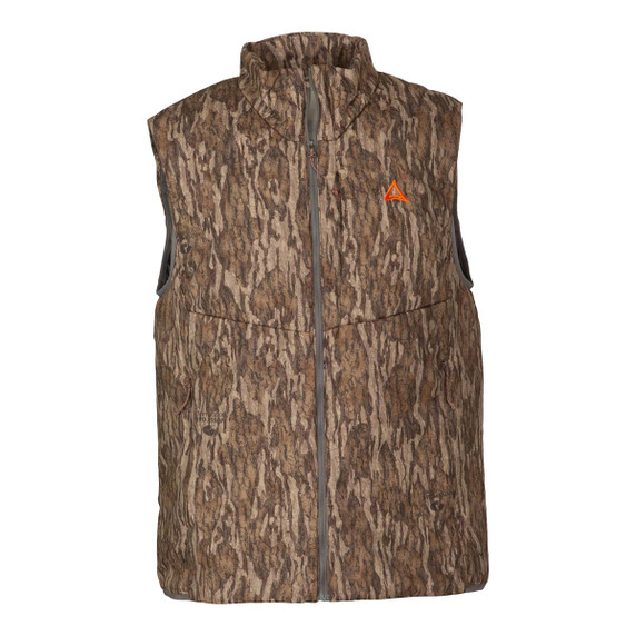 Thacha L-3 PrimaLoft Insulated Vest Front Image in Mossy Oak Bottomland