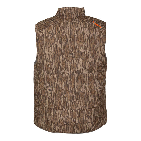 Thacha L-3 PrimaLoft Insulated Vest Back Image in Mossy Oak Bottomland