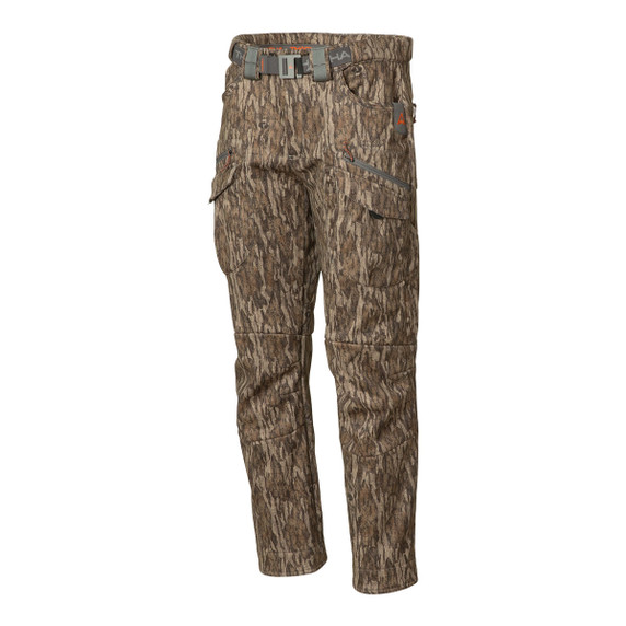Thacha L-2 Soft-Shell Hunting Pant Side Image in Mossy Oak Bottomland