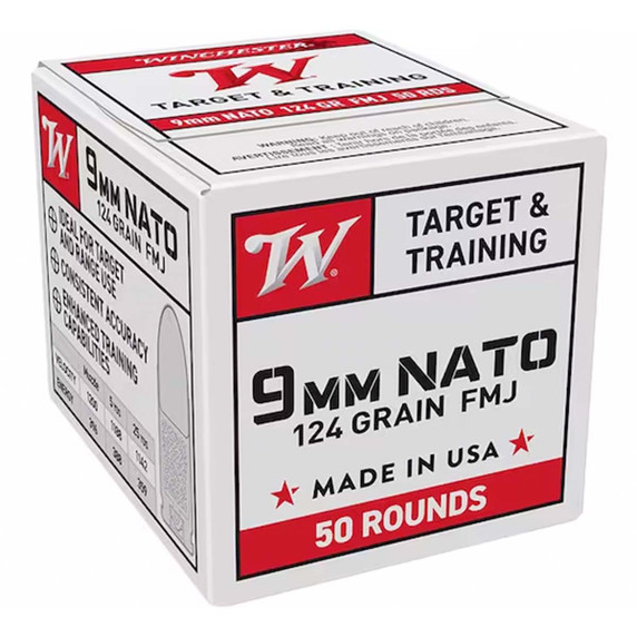 9mm Nato 124 Grain Full Metal Jacket, Box of 50