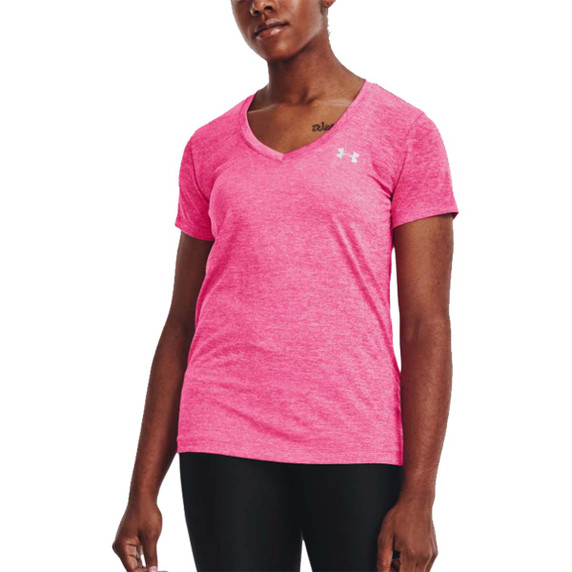 Under Armour Women's Tech Twist V-Neck in Electric Pink Halo Gray Image