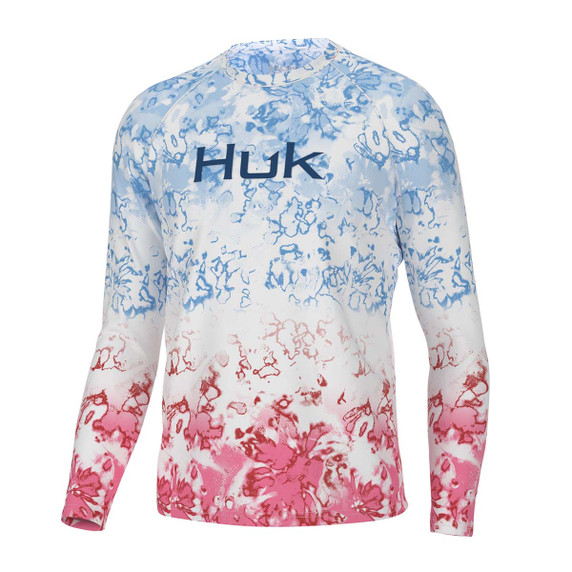 Huk Fin America Fade Pursuit Long-Sleeve Shirt Image in Crystal Blue