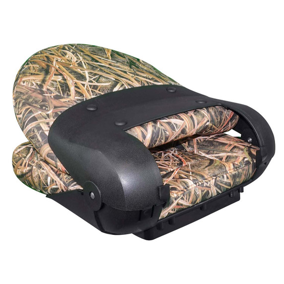 Tempress NaviStyle High-Back Boat Seat Folded Image in Mossy Oak Shadow Grass/Black