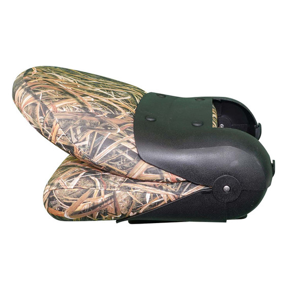 Tempress NaviStyle High-Back Boat Seat Side Folded Image in Mossy Oak Shadow Grass/Black