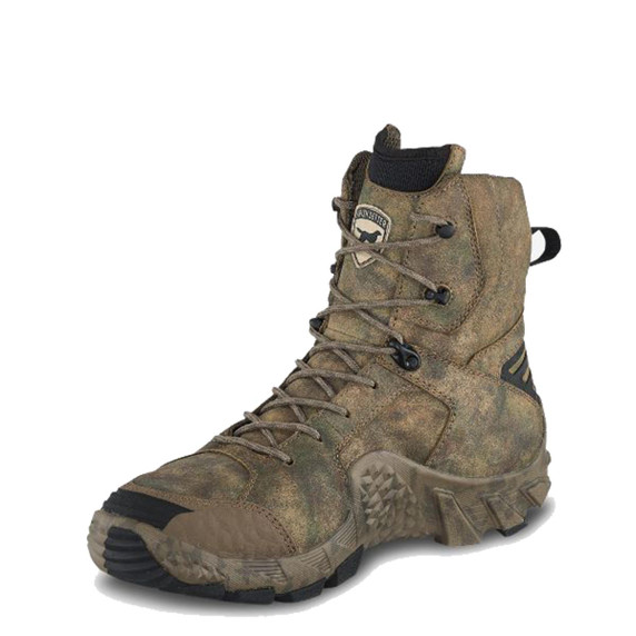 Irish Setter VaprTrek Mens 8" Waterproof Lather Camo Hunting Boot Front Angled Image