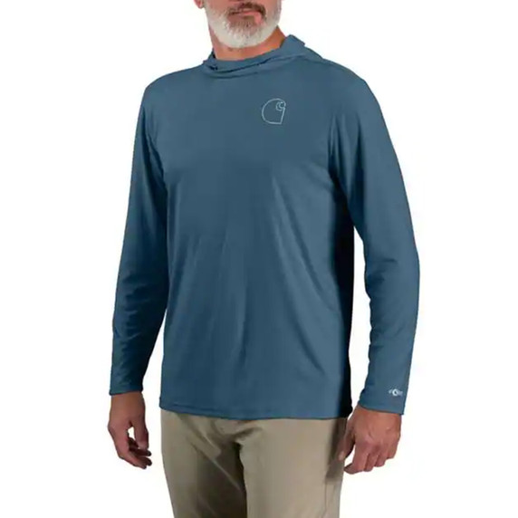 Carthartt Force Sun Defender Lightweight Graphic Hoodie Image in Storm Blue Heather