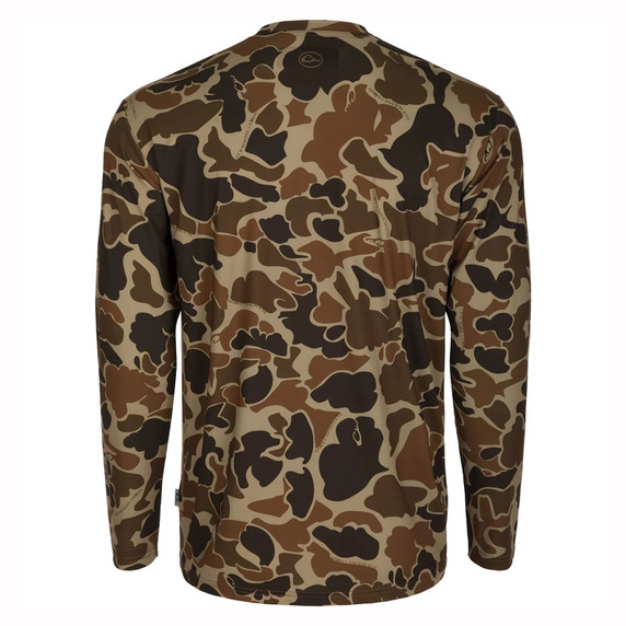 Drake Waterfowl Youth Performance Long Sleeve Printed Crew Back Image in Old School